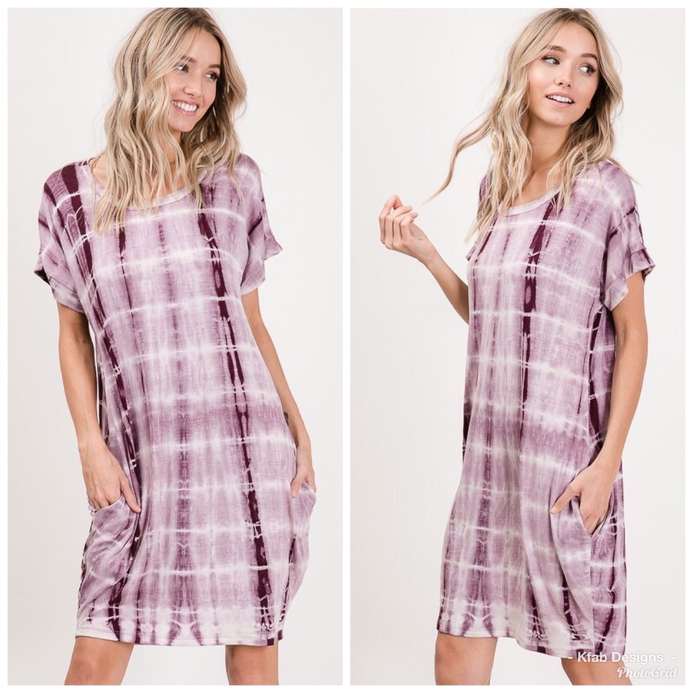❤️LAST 1! Softest Plum Tie Dye Pocket Dress! - Picture 2 of 5